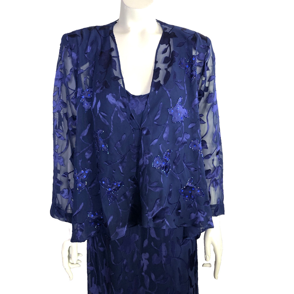 Patra Formal 14 Women's Maxi 2 Piece Sheer Floral Dress Cover Up Blazer Purple